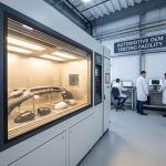 Automotive material specimens inside a xenon arc weathering chamber for GMW14162 and FLTM BO 116-01 OEM weathering qualification testing