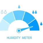 Humidity meter with measurement levels from low levels to high levels of humidity.